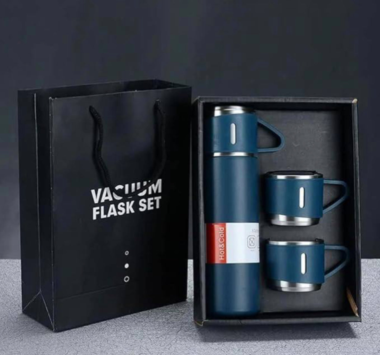 BT53 Acier Inoxydable 500 ML Vide FlaconBouteilleThermos pour Boissons Chaudes et Froides avec Trois Tasses Bleu