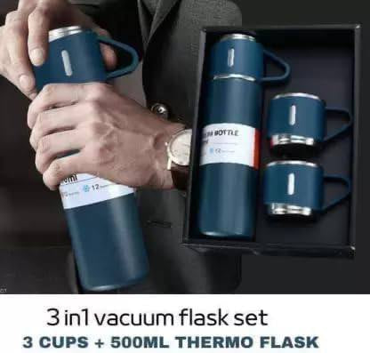 BT53 Acier Inoxydable 500 ML Vide FlaconBouteilleThermos pour Boissons Chaudes et Froides avec Trois Tasses Bleu